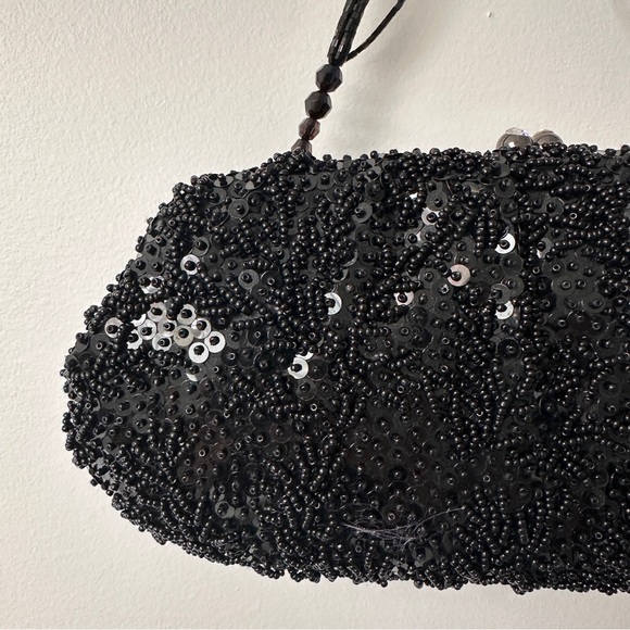 Vintage Elegant FRANCHI Black Beaded Sequin Cocktail Evening Bag Purse - Picture 7 of 16